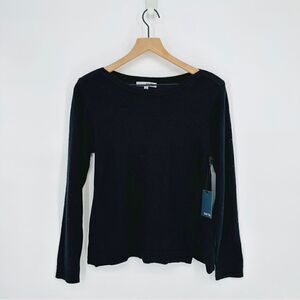 SWTR Pointelle Knit Boatneck Sweater Linen Blend Black Women's XS NEW